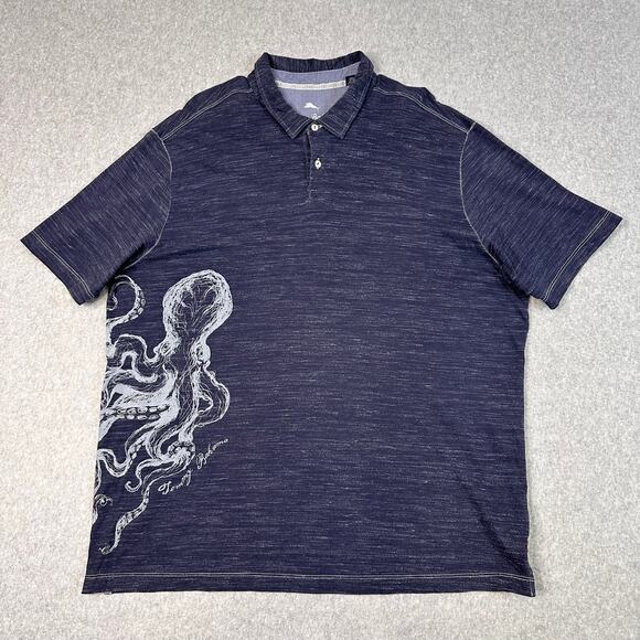 Tommy Bahama Kraken Me Up Polo Shirt Men's XXL Navy/White Button Up Tshirt Golf - Picture 1 of 8